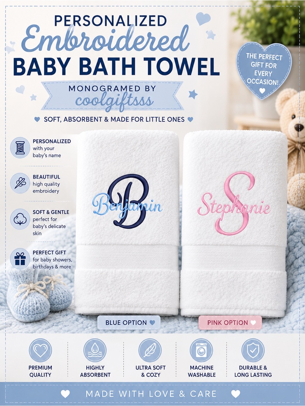 Personalized Baby Bath towels. Embroidered. Personalize with a name or monogram